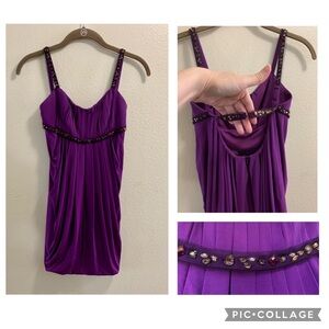 BCBG MaxAzria Purple Prom Dress-Open Back Jeweled Straps-Size 0 Bubble Hem